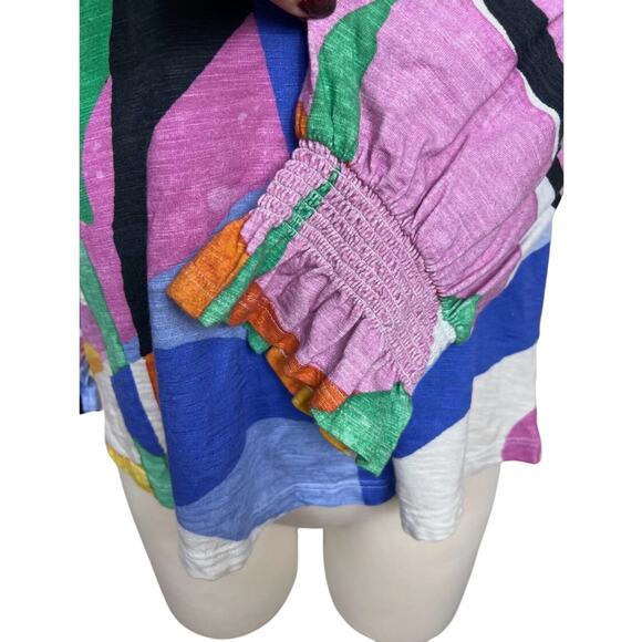 Chico’s Womens Tropical Block Print 3/4 Balloon Sleeve Top Size 1/Medium Travel - Picture 8 of 10